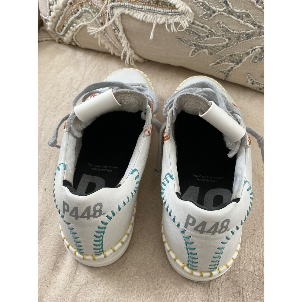 P448 Thea Low Top Leather Trainers   6/ 36 Whip Stitch WHITE multi - Picture 7 of 13